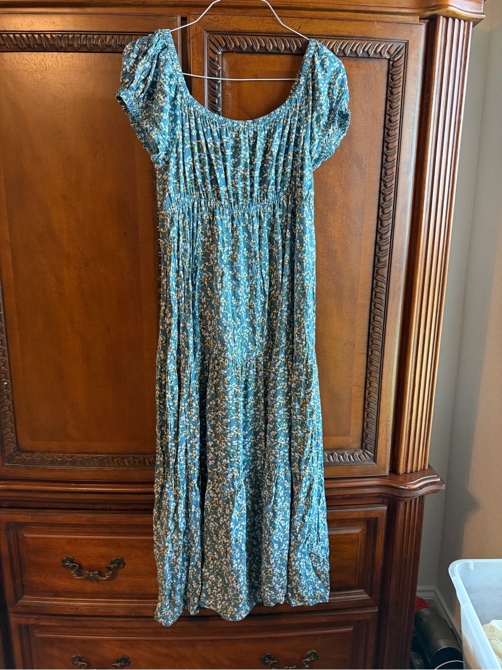 easel Teal Floral Tiered Maxi Dress